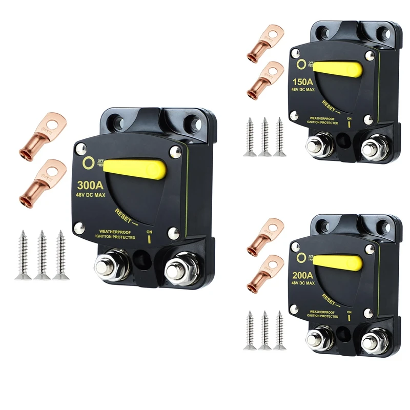 

200 Amp Circuit Breaker With Manual Reset Switch High Amperage Black For Marine Rvs Yacht Trolling Boat Battery Solar System