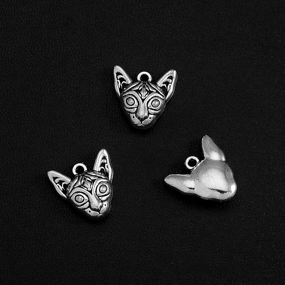 10pcs/lot--15x15mm Vintage Lovely Cat Dog Head Cute Pets Charms Pendants For Diy Jewelry Making Findings Supplies  Accessories