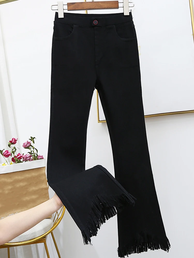 

plus Size Women's High Waist Slimming Jeans Flared Crop Pants Casual Style High Elasticity Comfortable Fit Deep Color Denim