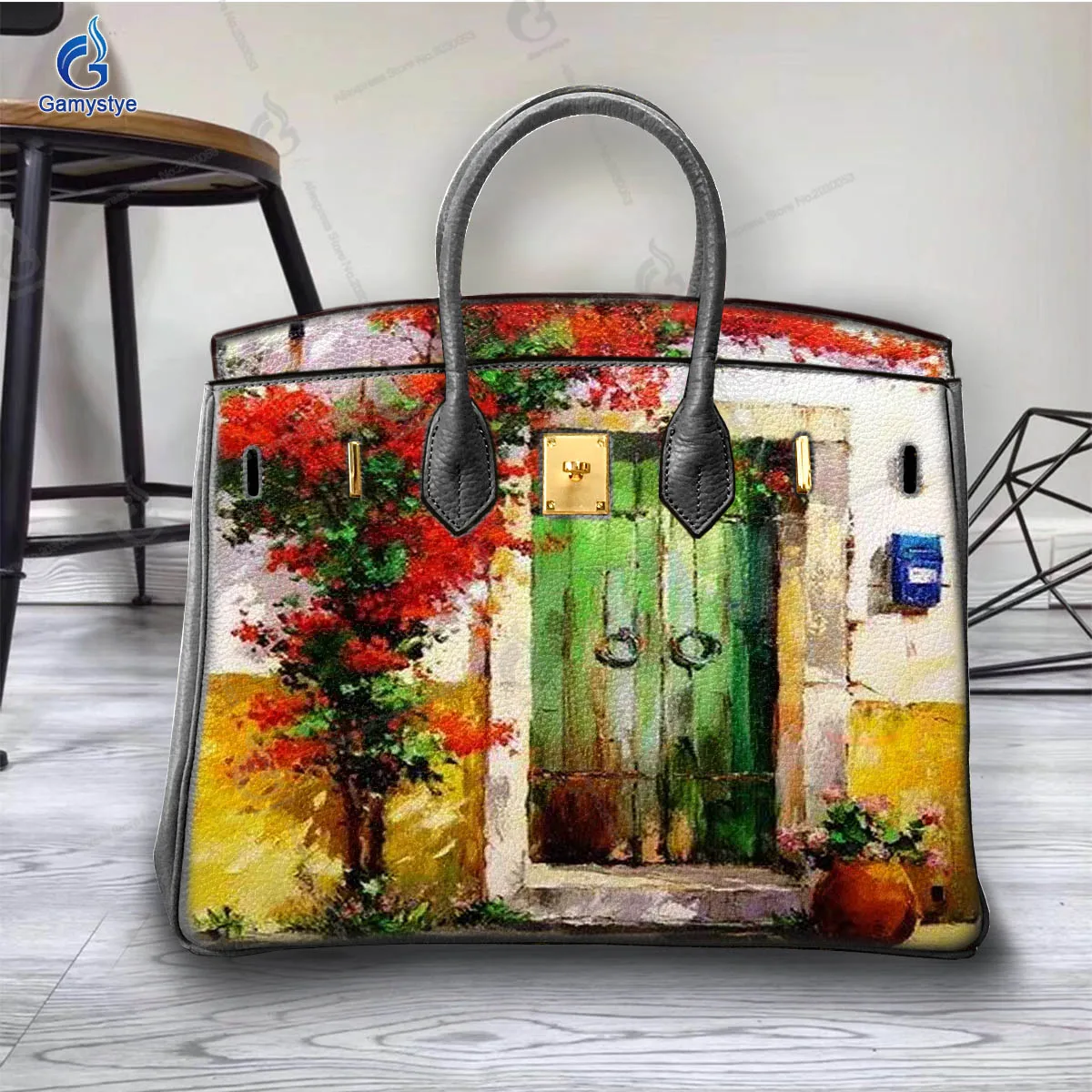 

Personalizar bolso Art Hand Painted A tightly closed door Bags Ladies purses and handbags Messenger Clutch Totes Genuine Leather