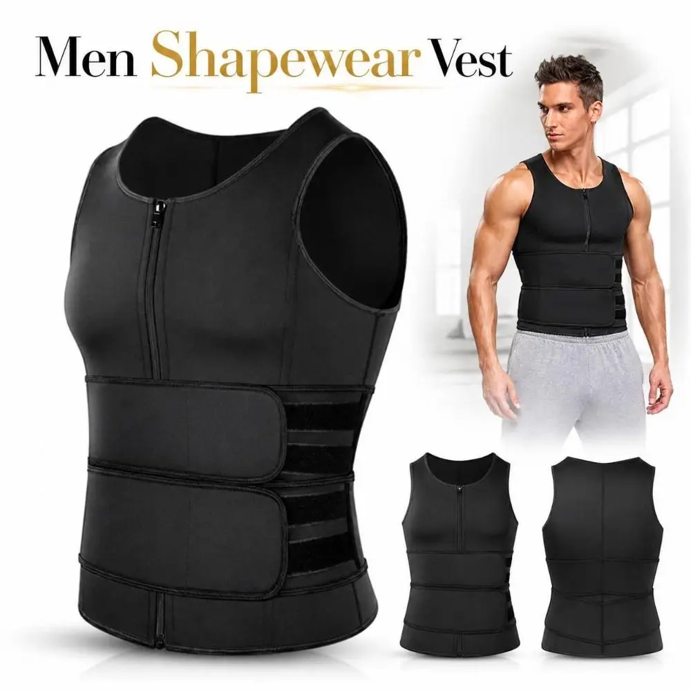 Slimming Men Shapewear Vest Tight-fit Zippered Waist Trainer Tank Top Stretchy Adjustable Abdomen Compression Vest Fitness