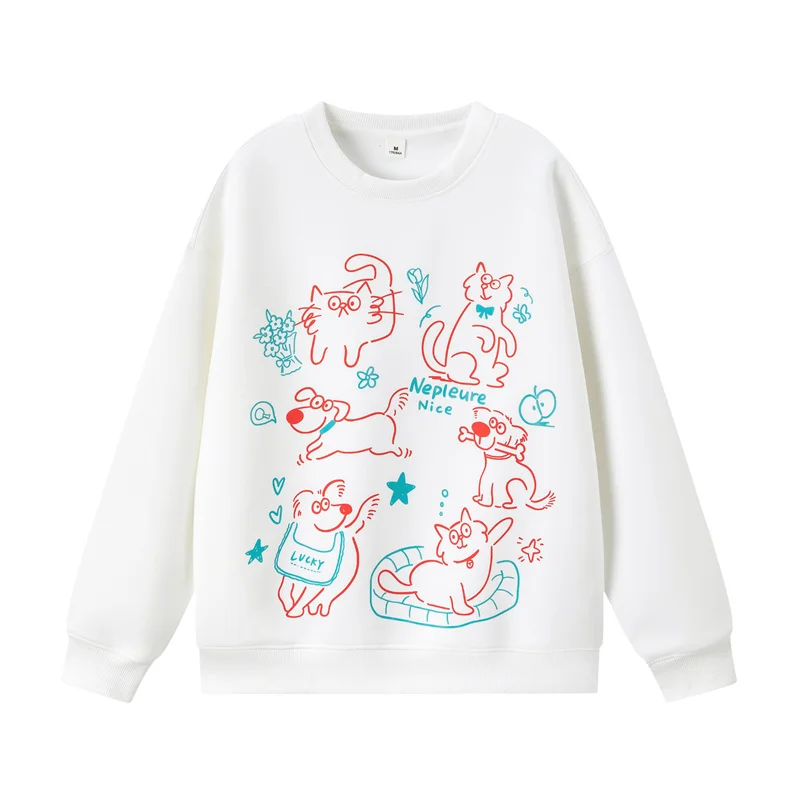 

NEPLEURE American Retro Cartoon Animal Print Casual Sweatirt Spring Autumn New Sle Loose Fit Cotton Polyester Men's Hoodie