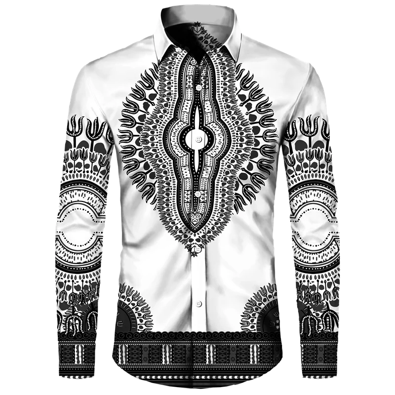 Vintage Totem Printed Long Sleeved Shirts For Men's Autumn Trend Clothing Personalized Men's Street Tops Breathable Long Sleeves