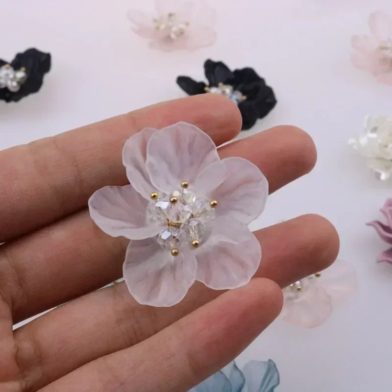 5pcs Rose Pearl Sewing On Patch Crystal Petal Flower For DIY Hair Clips Clothing Hats Bags Decorative Women Accessories