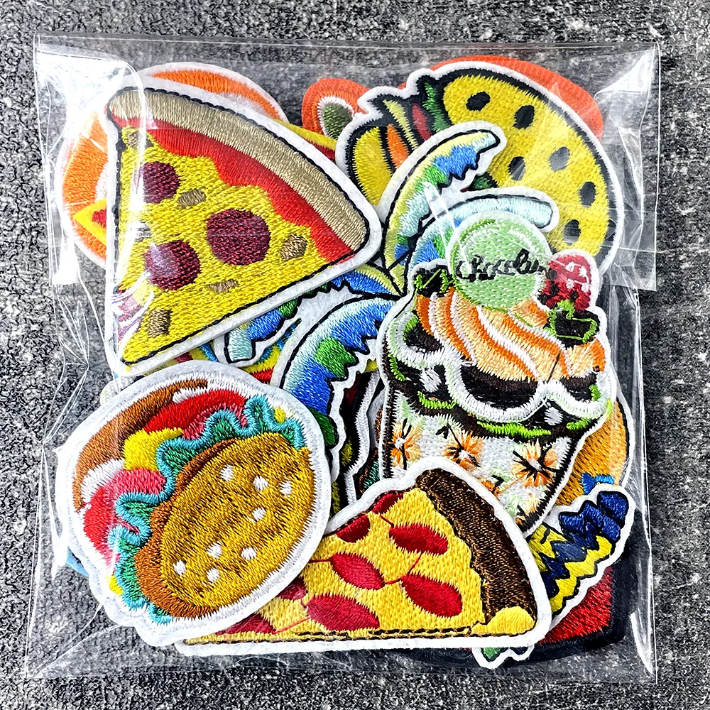 20pcs/Lot Pizza Hamburger Iron on Patches Embroidery Applique Ironing Supplies Decorative Patch for Clothing Repair Decorate