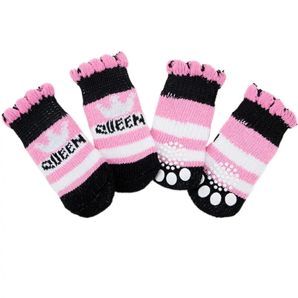 4pcs Warm Freeze-proofing Anti slip Cartoon Breathable Puppy Socks Dog Paw Protectors Cat Socks Pet Foot Cover