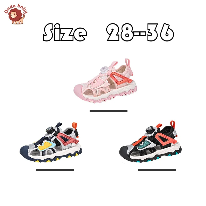 New Summer girls Boys Sandals Closed Toe Cartoon Rotating Button Orthopedic Kids Sports Soft Beach Shoes