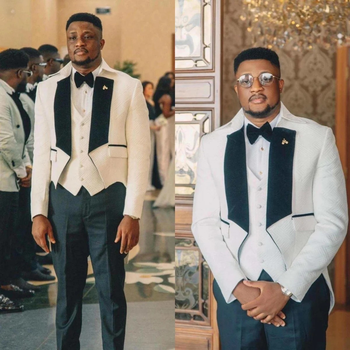 Plus Size Wedding Tuxedos Jacquard 3 Pcs Jacket Vest Pant Men Suit Elegant Single Breasted Groom Evening Blazers Customized