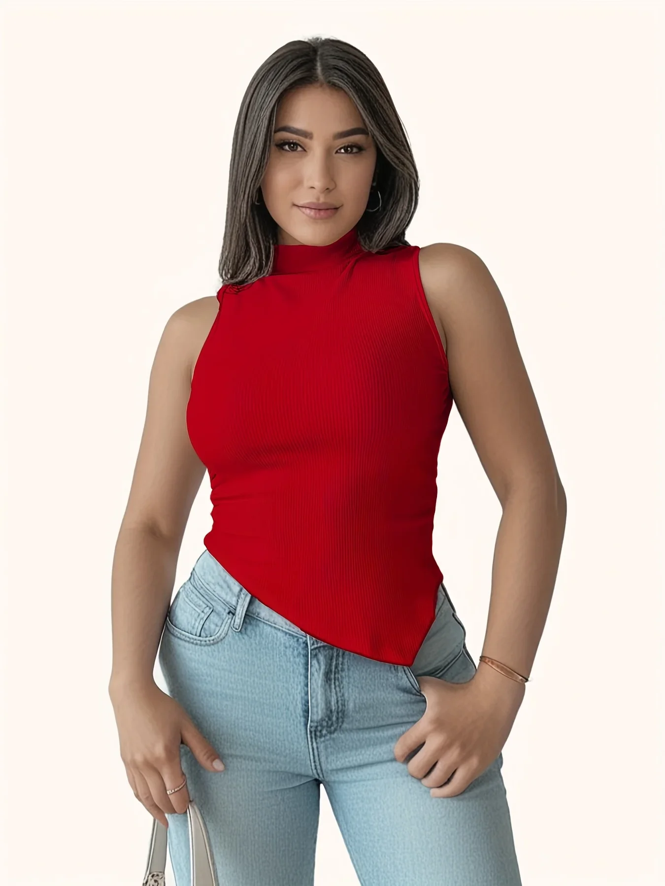 

Plus Size 1XL-5XL Women’s Summer Solid Color Tight Fitting Sleeveless Casual Wear Top Sleeveless Fashionable Top Clothing