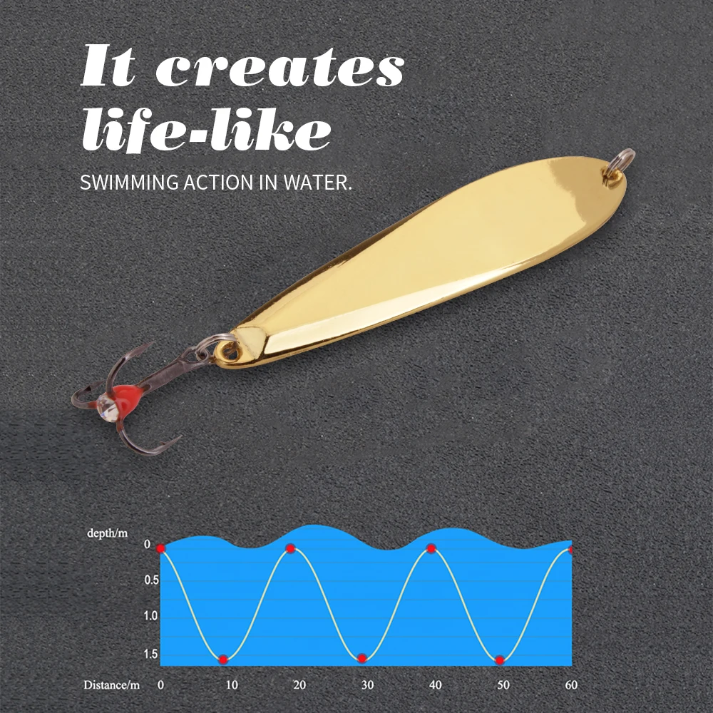 FTK 버티컬 지그 겨울 얼음 낚시 루어 골든 실버 73mm 12g 메탈 스푼베이트 트레블 훅 포함 농어 및 파이크 낚시용