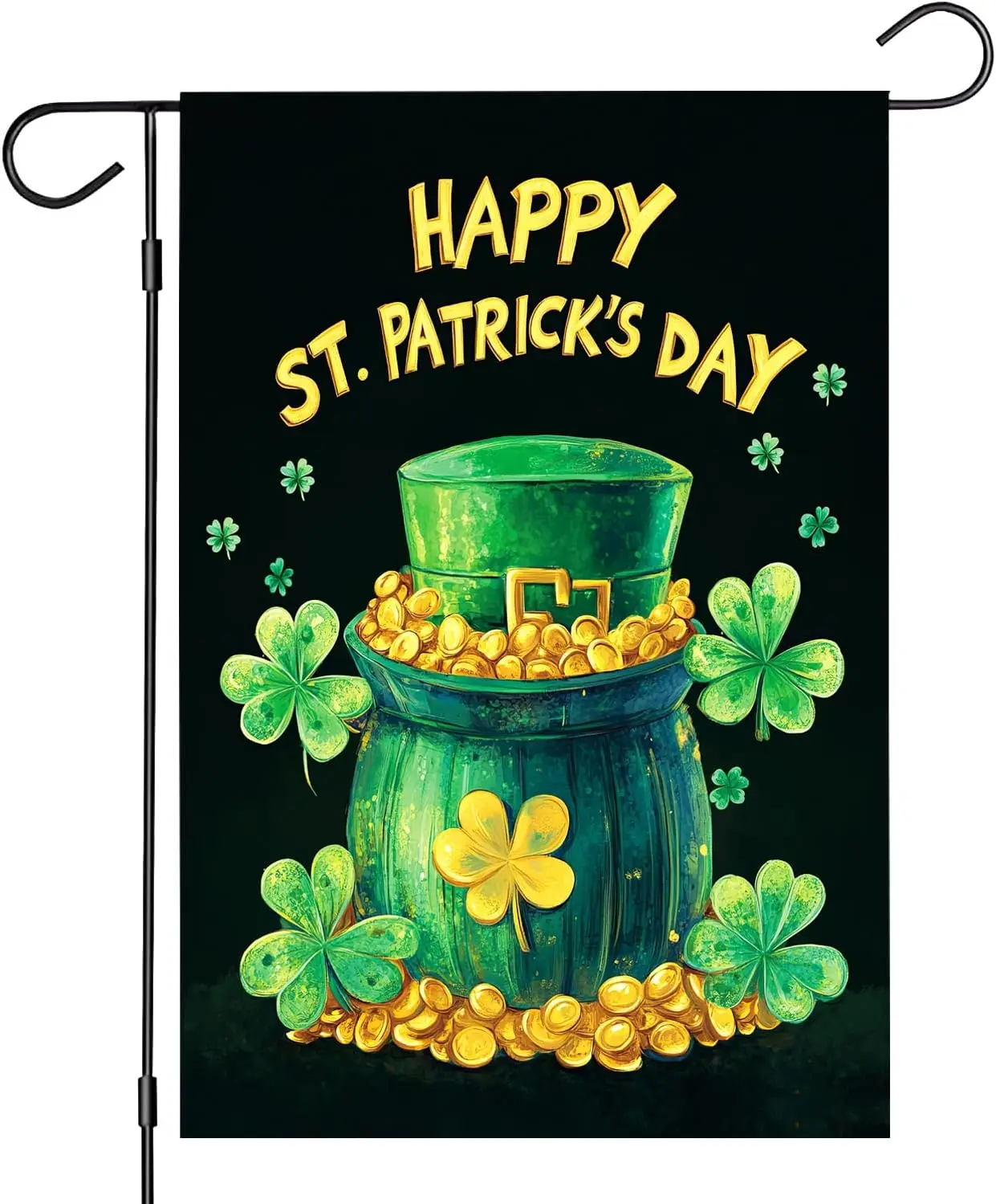 Happy St Patricks Day Garden Flag 12x18 Inch Double Sided Outside, Small Burlap Lucky Shamrocks Clovers Hat Seasonal Yard Ou PPM
