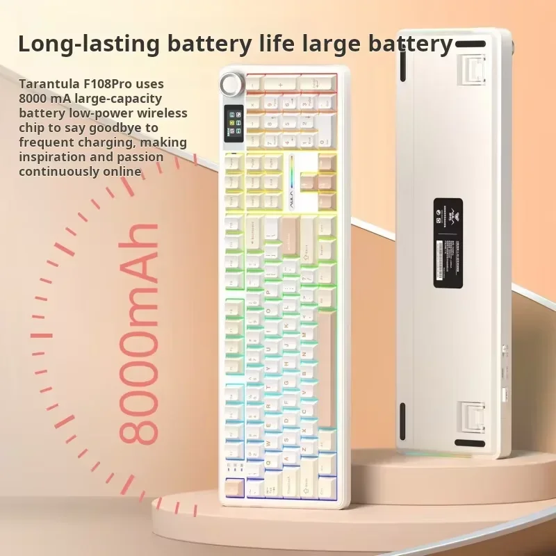 Механическая клавиатура AULA F108 Pro, трехрежимная Bluetooth-проводная, индивидуальная, с полной клавишей, прокладка с возможностью горячей замены, RGB, постепенное изменение цвета