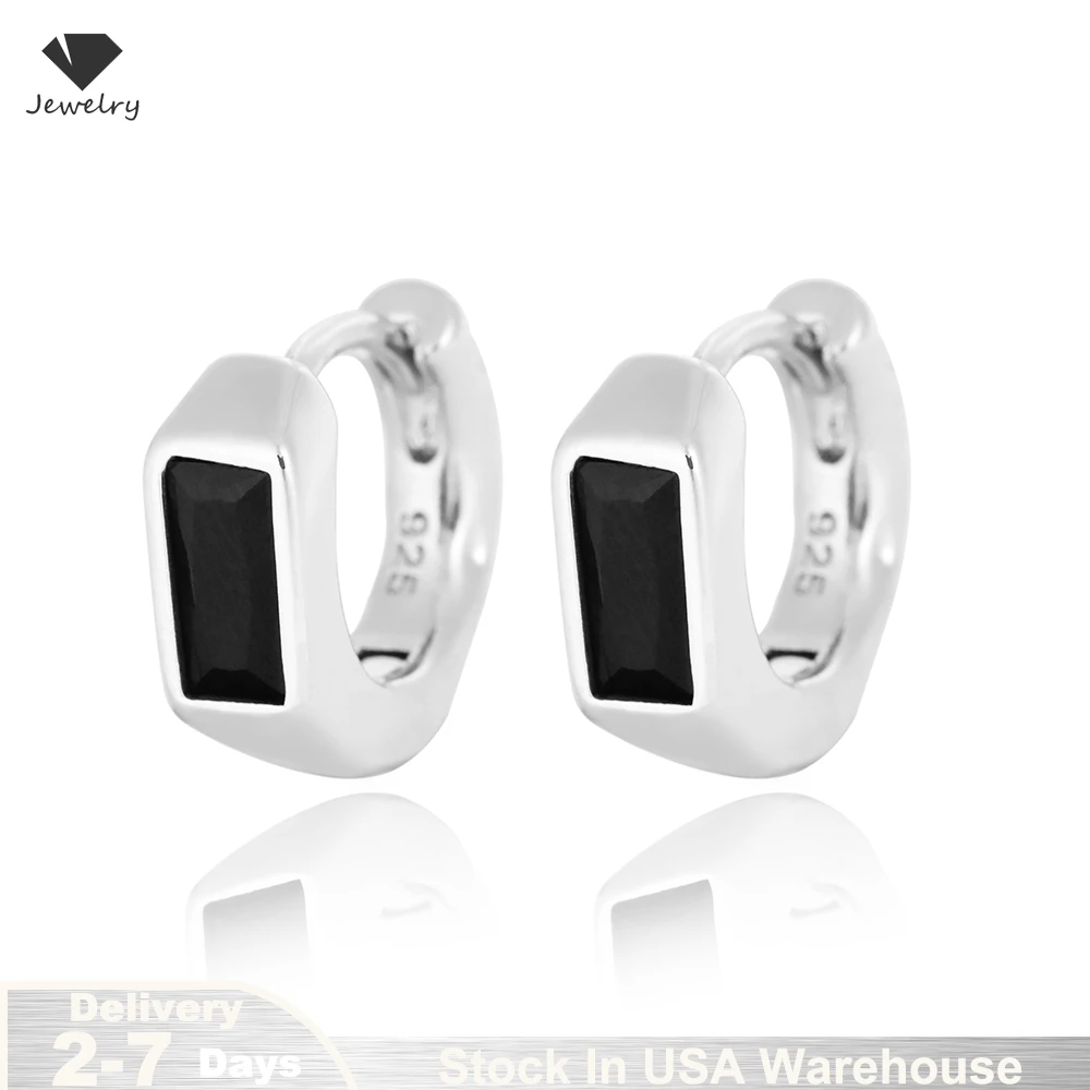 

925 sterling silver hoop earrings for mens black sapphire huggie hoop earrings stud earrings simple design punk gift USA Stock