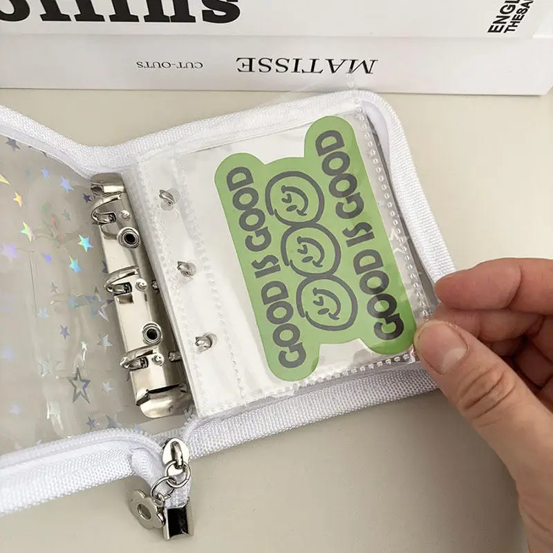 Mini 3-hole PVC Loose Leaf Notebook With Zipper and Edging Hand Account Book Photo Album Guka idol Small Card Star Storage Book