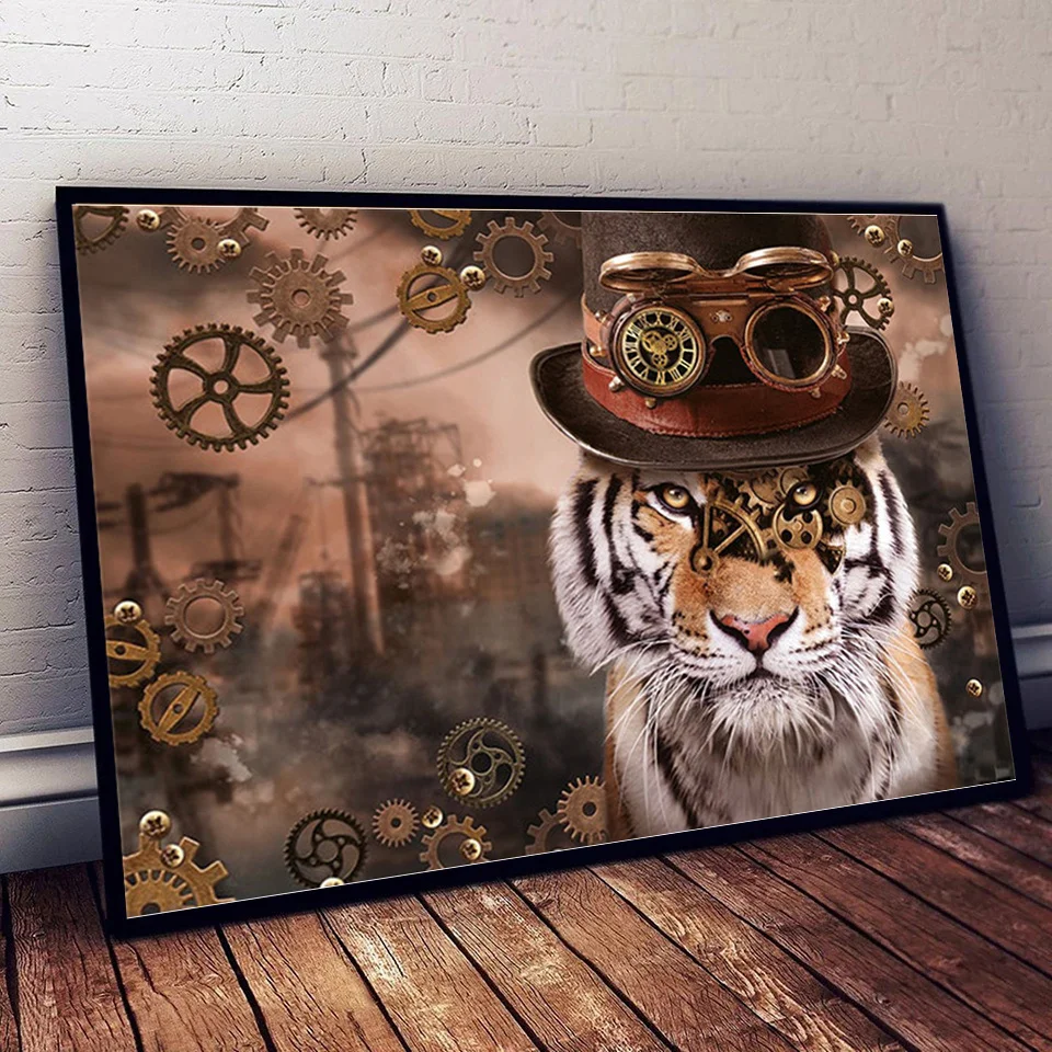 Animal DIY 5D Diamond Painting Kits Full Drill Gear Tiger Diamond Mosaic Hand Inlaid Rhinestones Embroidery Home Decor Gifts