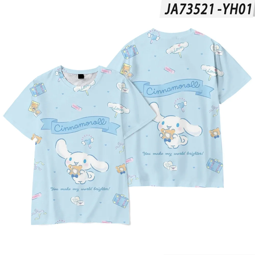 New Anime Cinnamoroll Short-sleeved T-shirt Digital Printed Round Neck Clothing for Adults and Children Hello Kitty T-Shirt