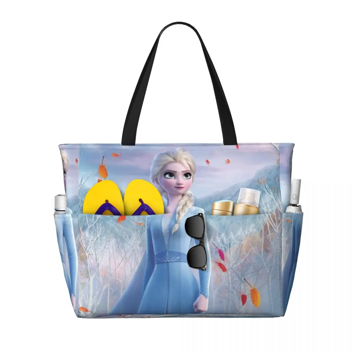 Custom Frozen Elsa Princess Tote Bag for Women Large Capacity Anime Animated Beach Gym Travel Bags