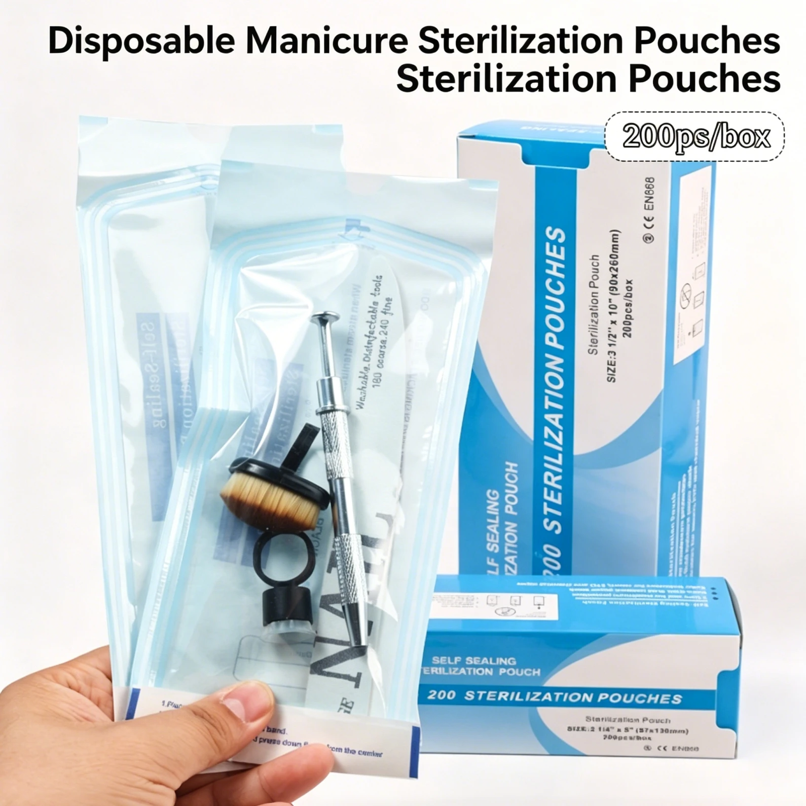7 Sizes Self-Adhesive Sterilization Pouches , Disposable Self-Sealing Clean Sterile Bags for Nail Art & Tattoo Accessories