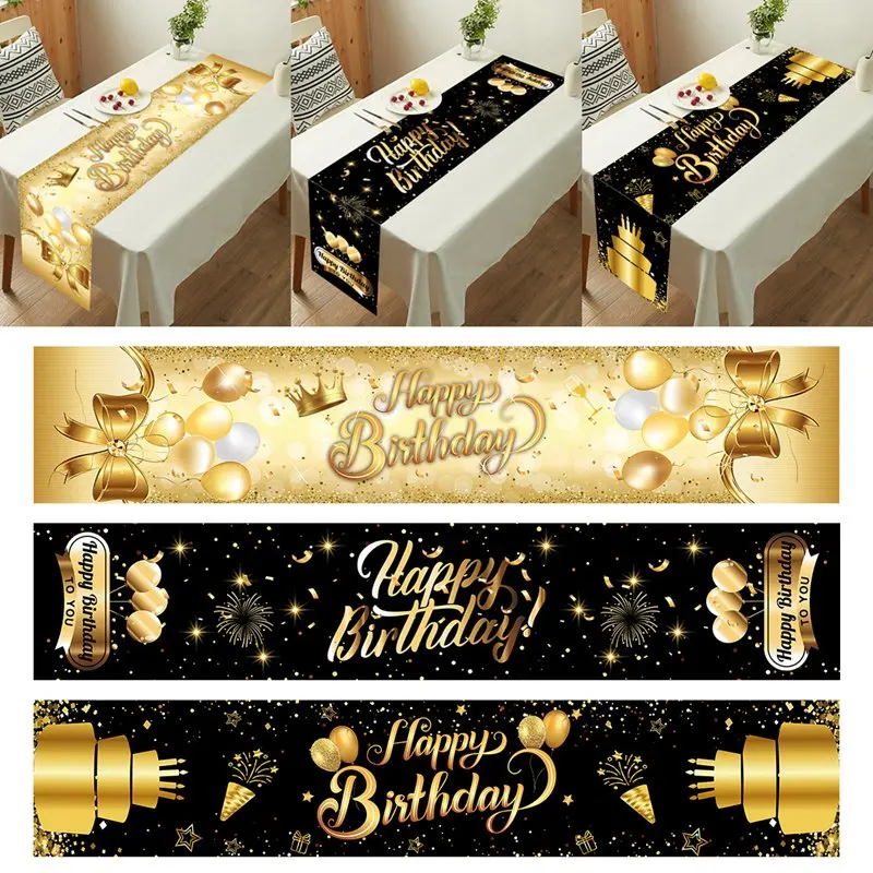 Black Gold Birthday Table Runner 30 50 Birthday Tablecloth Balloon Party Decoration For Home Backdrop Wedding Adult Anniversary