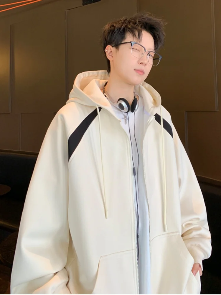 

Мужской кардиган с капюшоном, спортивный винтажный свитшот в стиле пэчворк, повседневный топ свободного кроя для молодежи, не требующий глажки, осенняя одежда