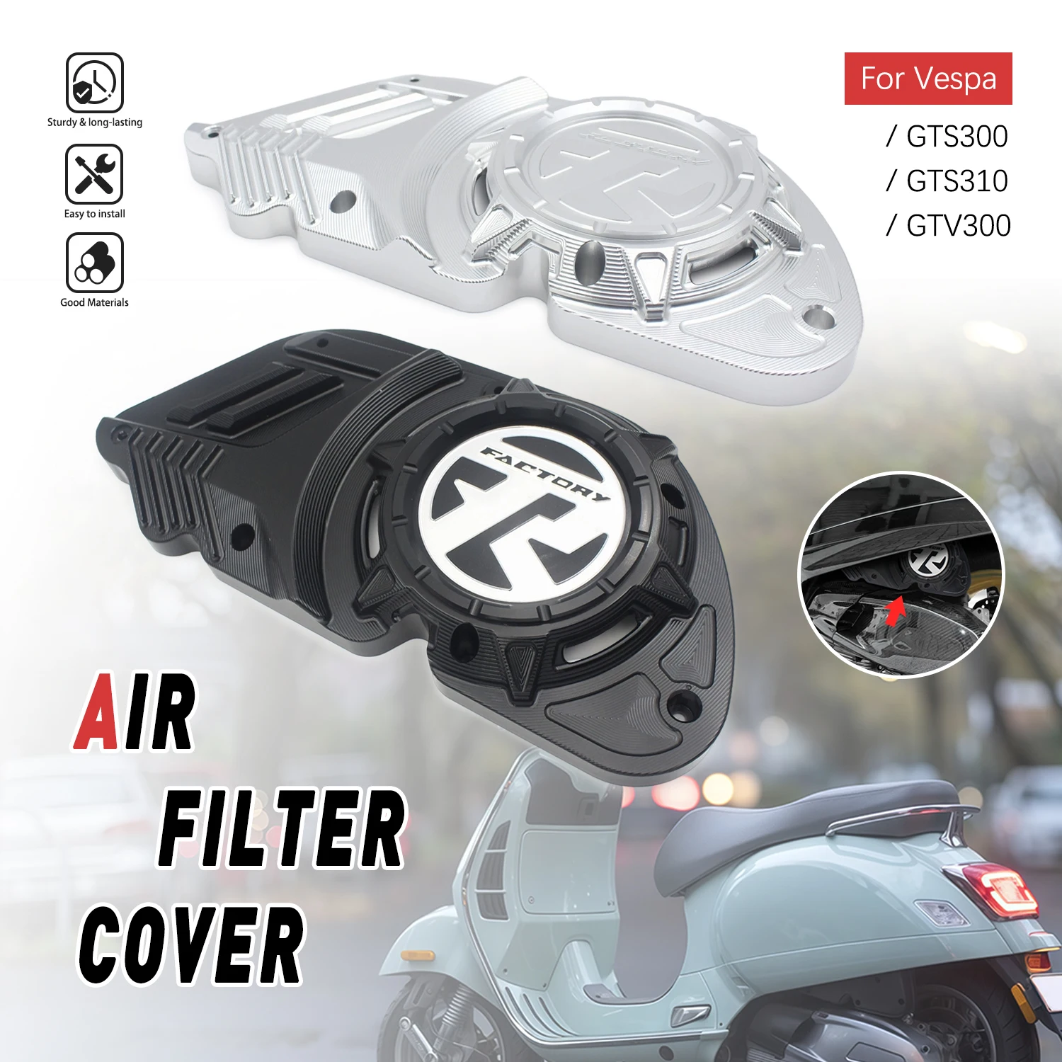 Image of Universelle Motorradteile für Vespa GTS300 GTS310 GTV300 Luftfilterabdeckung Luftfilter-Schutz