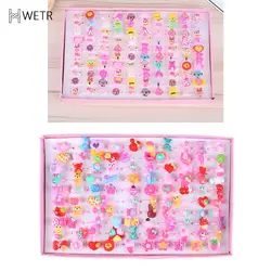 10 Pcs Cute Children's Day Jewelry Plastic Kids Rings For Girls With Mixed Style Resin Cabochons Mixed Color