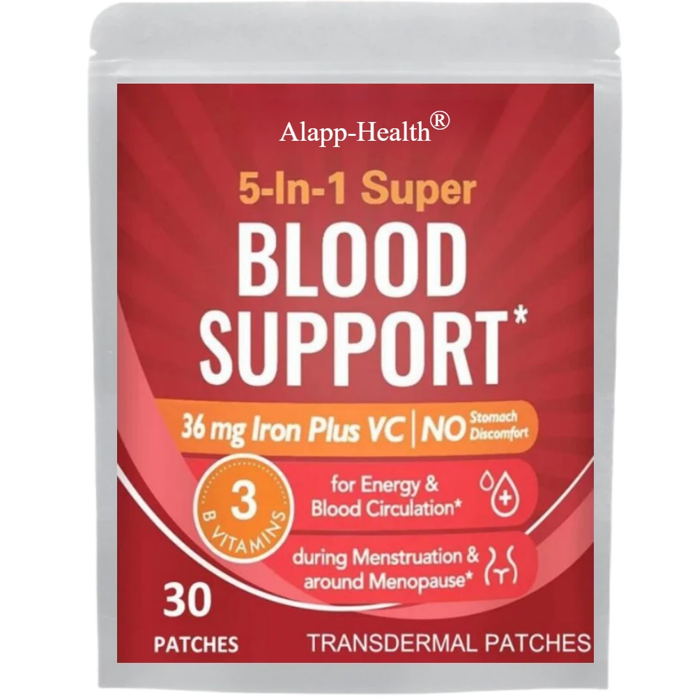 Iron With Folate Transdermal Patches, Vitamin C, B6, B12, 5-in-1 Blood Support - 30 Patches One Month Supply