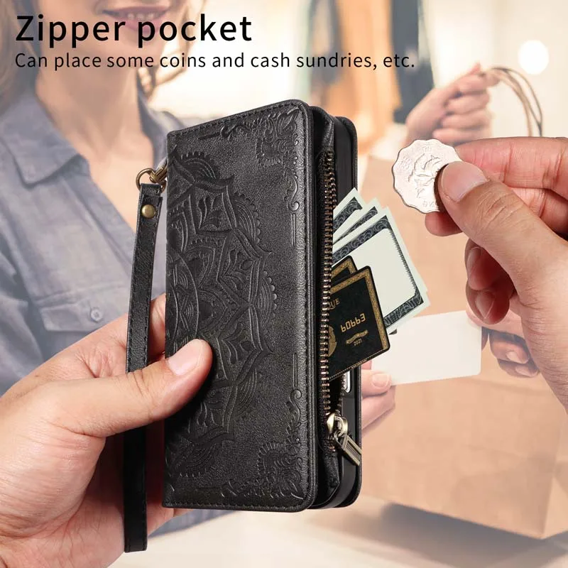 Leather Case For OPPO A94 A95 A36 A76 A96 Cover Reno 5 Z 7 Lite 8 Pro Plus 5F 5Z 6Z 7Z 8T 4G 5G Zipper 9 Card Flip Wallet Coque