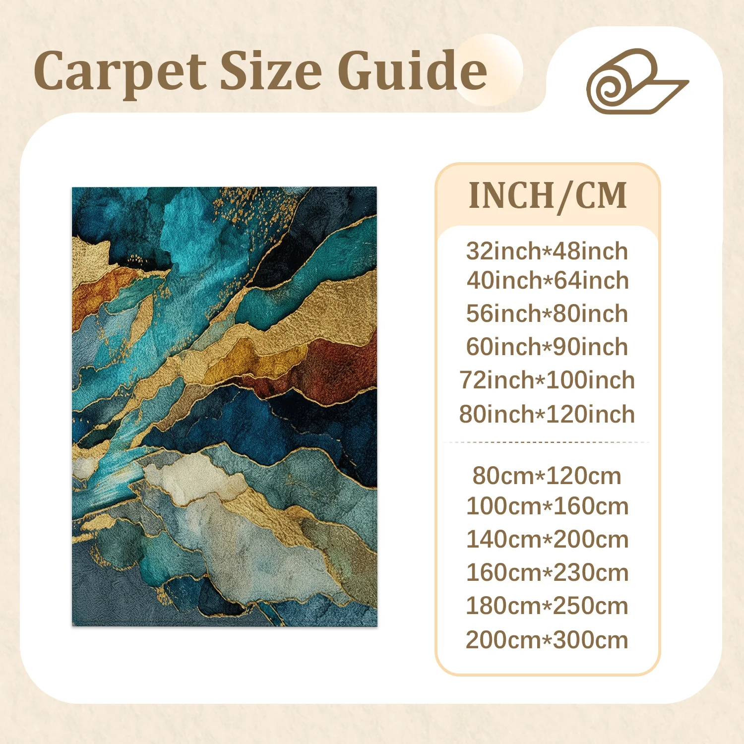 Large Indoor Area Rug, Soft Velvet Low Pile Non-Slip Dotted Backing Machine Washable Abstract Teal Navy Gold Geode Pattern for Living Room Bedroom Home Decor