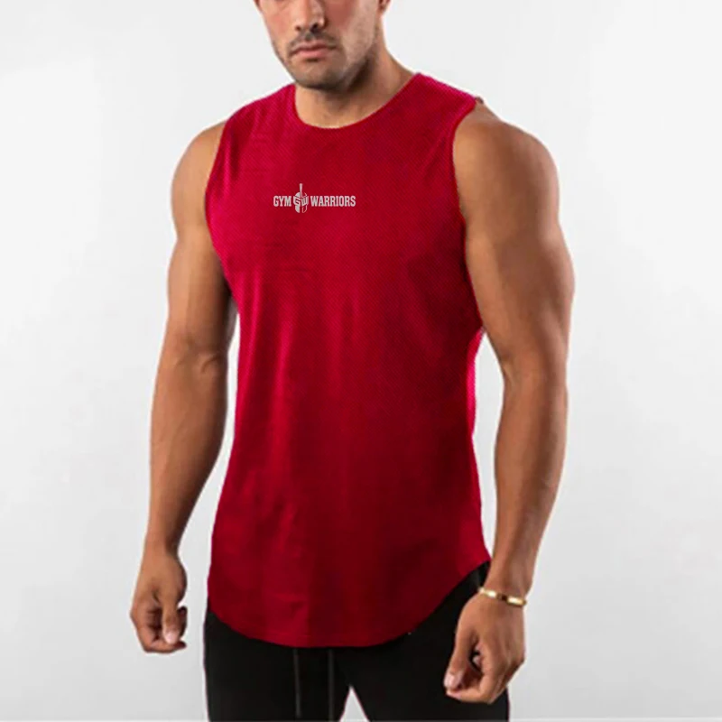 Gym Bodybuilding Fitness Men's Running Sports Workout Sleeveless T-Shirt Summer Mesh Breathable Quick Dry Cool Feeling Tank Tops