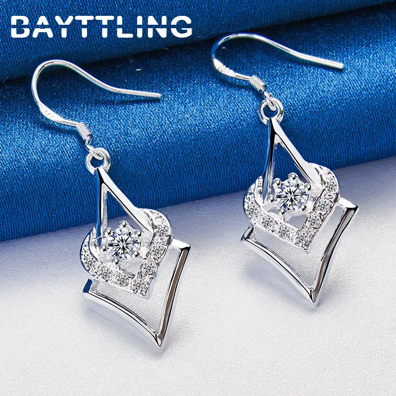 

925 Sterling Silver 40MM Exquisite Diamond Drop Earrings For Women Fashion Wedding Shiny Zircon Jewelry Gifts Accessories