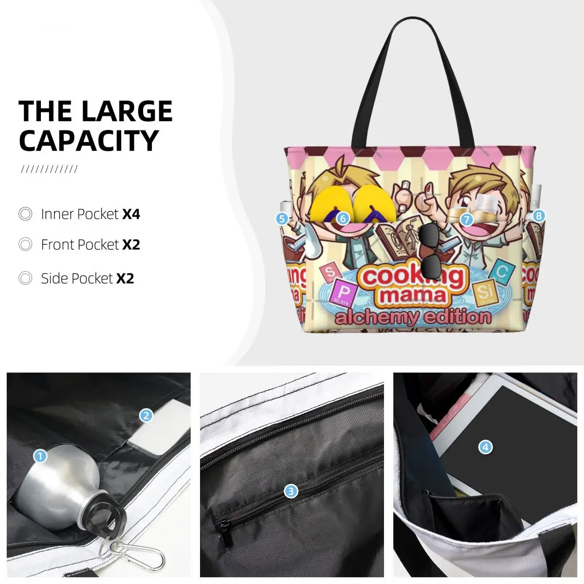 Cooking Mama Alchemy Beach bolsa de viaje, bolsa de mano moderna de gran capacidad, regalo de cumpleaños, patrón multiestilo