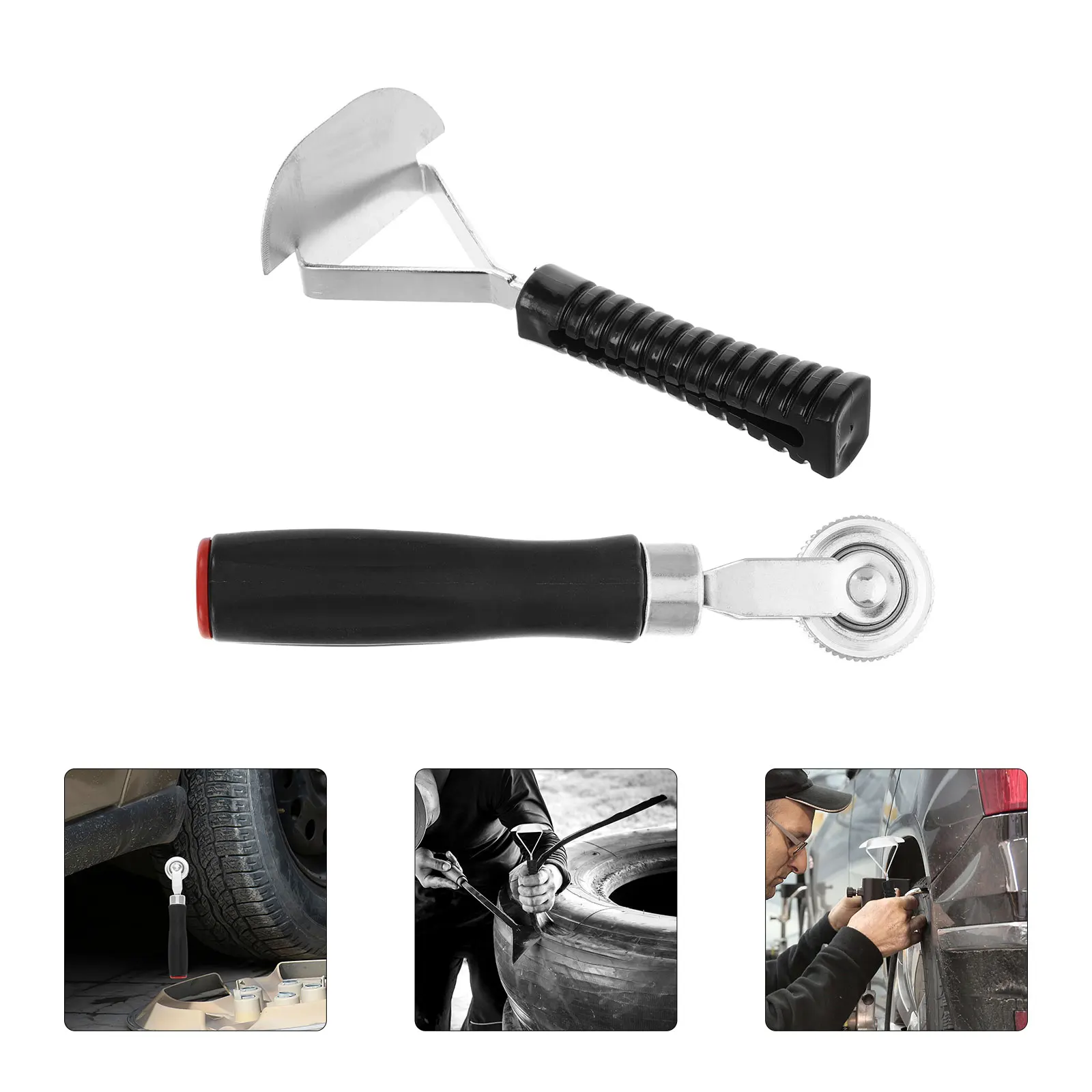 

2pcs Patch Roller Heavy Duty Metal Tire Repair Tools Car Motorcycle Truck Tire Patch Liner Scraper Durable Auto Repair Kit For