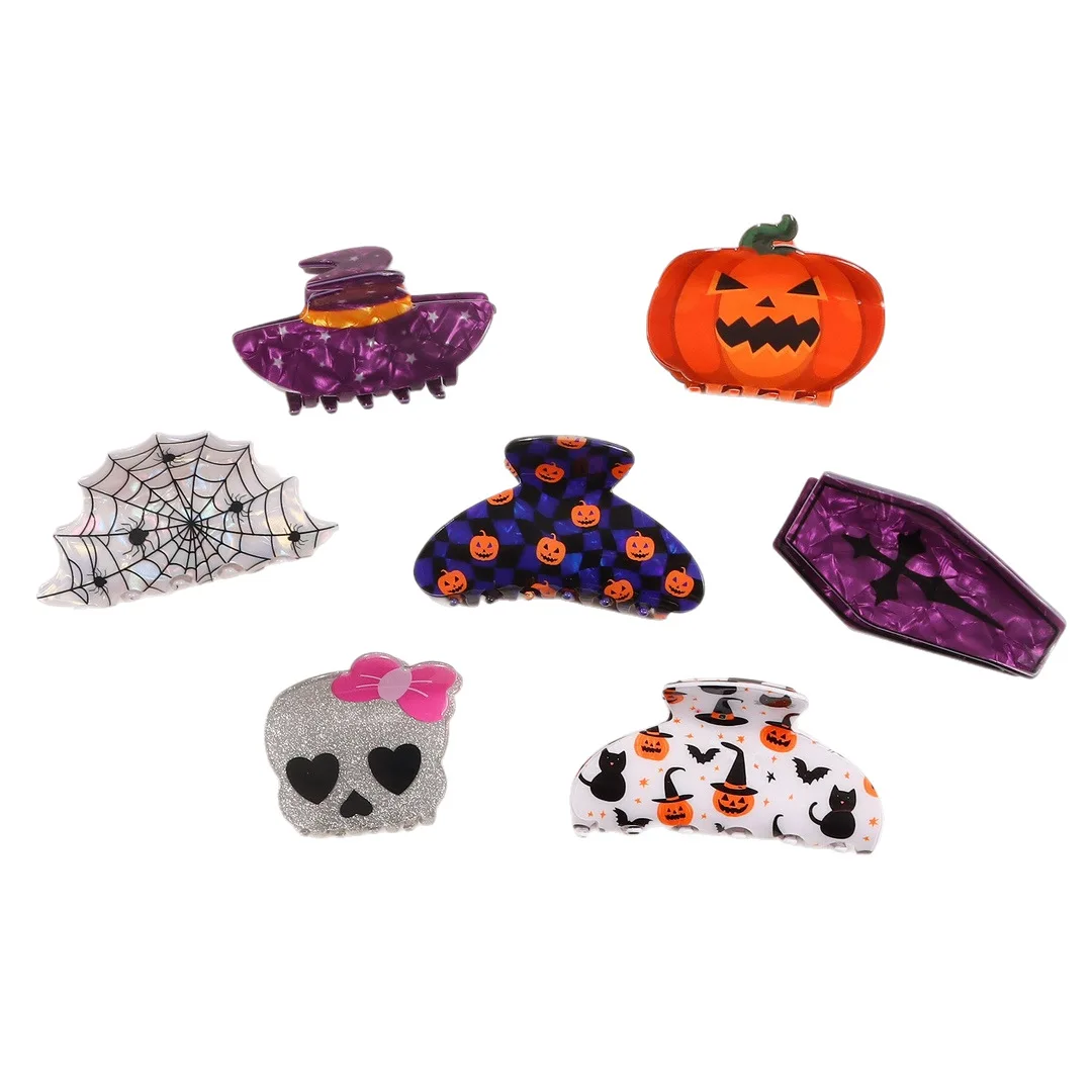 1 قطعة انتزاع السيدات جديد هالوين الكرتون اليقطين الجمجمة لطيف مضحك مخلب شعر عالية الجودة حمض الخليك إكسسوارات الشعر لفتاة #5