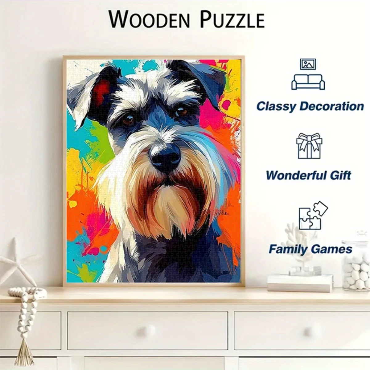 Puzzle artistico Schnauzer vibrante da 1.000 pezzi: gioco di intelligenza fai-da-te impegnativo per adulti e famiglie, migliora la coordinazione occhio-mano