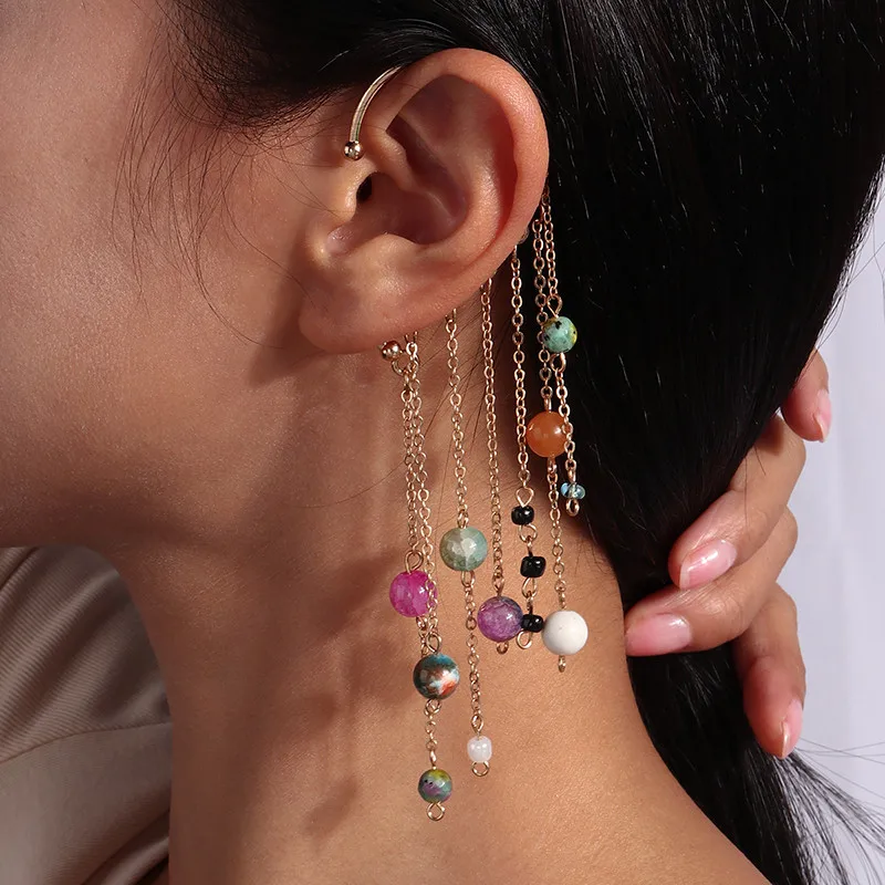 Aihua Perlen Marke Design Hut Mantel Blume Clip Ohrringe Für Frauen Lange Quaste Nicht-Piercing Gefälschte Knorpel Ohrring Schmuck geschenke – Detail 10