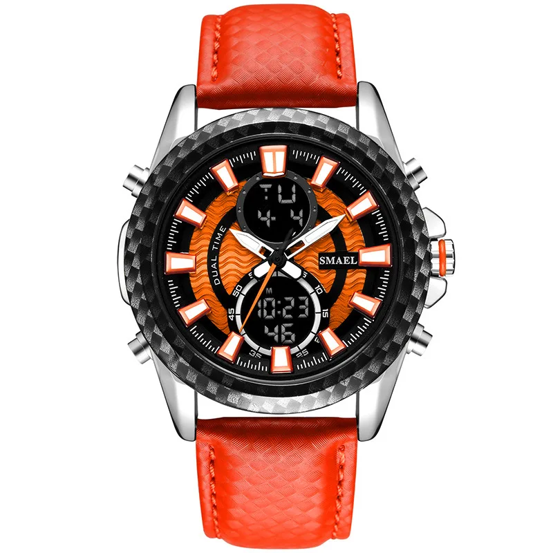 Smael-男性と女性のための多機能電子時計,カジュアル,ダブルディスプレイ,ベルト付き,最大50mの耐水性
