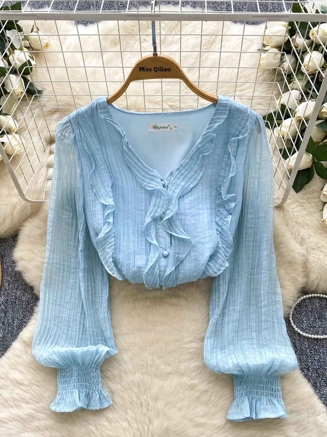 

Женский свободный топ Sweet Gentle Anti-Aging V-Ne Wooden Long Sve Chiffon irt, осень 2022, однотонная открытая карта для поездок на работу...