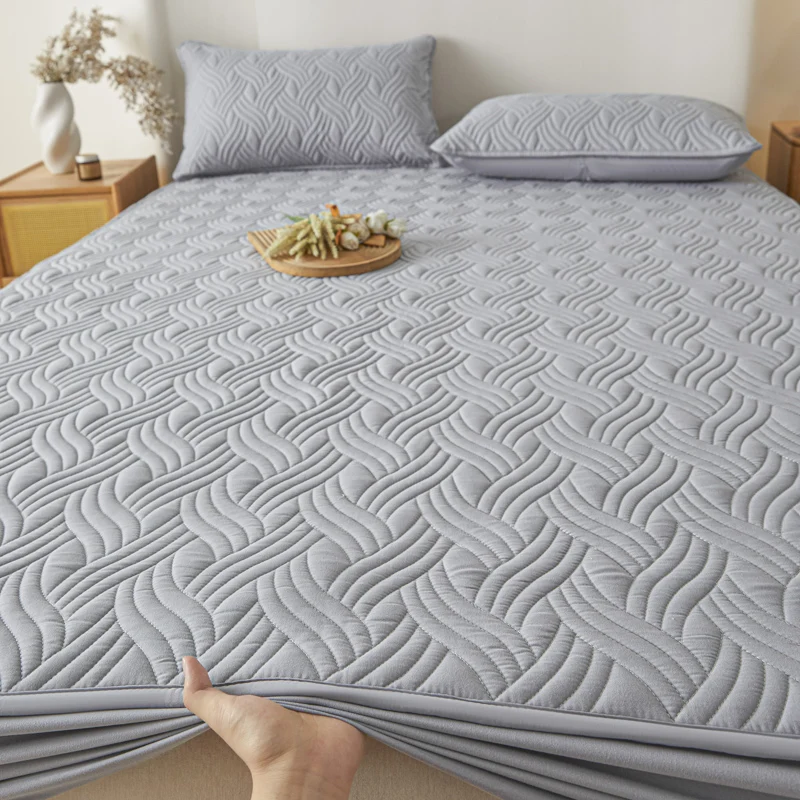 Dreamreal Cotton Thick Quilted Mattress Cover 2 Pattern Anti-bacterial Anti-mite Mattress Protector Topper Pad Soft Fitted Sheet