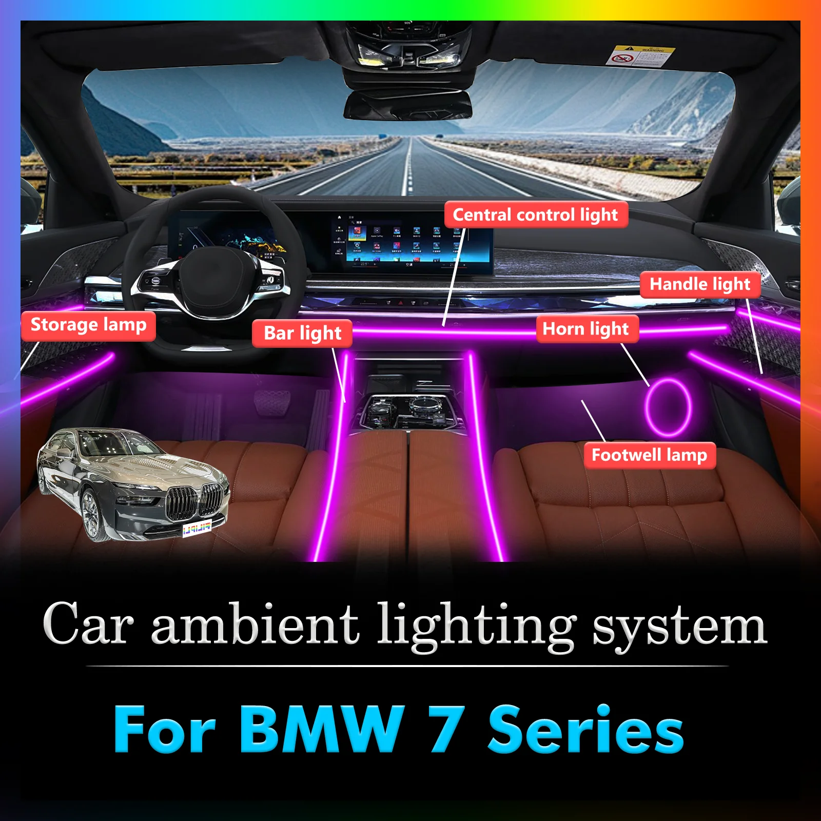 10 In1 For BMW 7ser F01 F02 F03 F04 G11 G12 G70 G73 Car Interior Ambient Lamps 64 Colorful Atmosphere Lights Auto LED Neon Strip