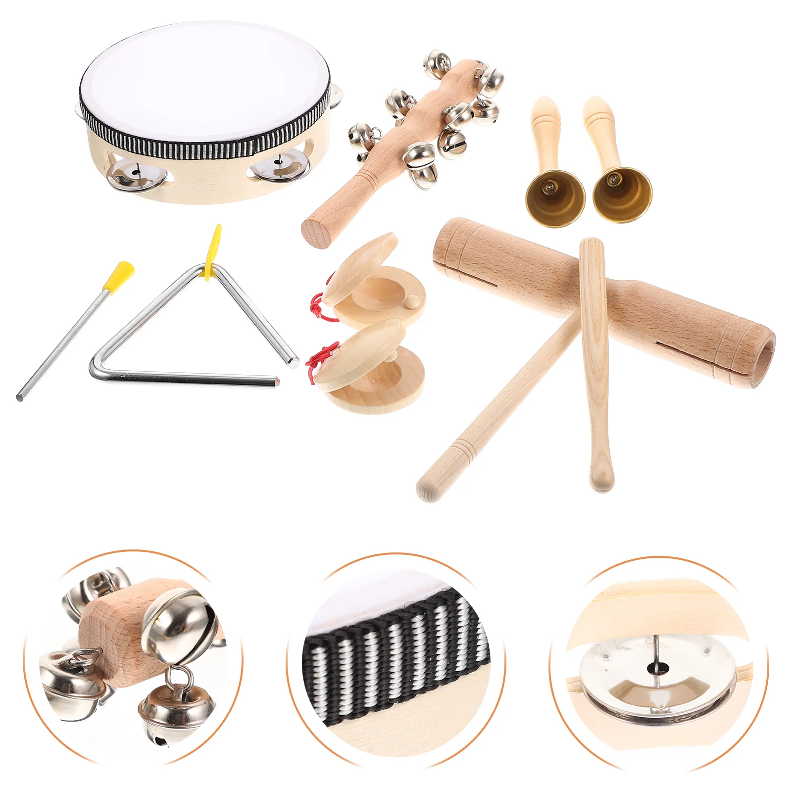 

Musical Instrument Set Practical Percussion Toy Wooden Handheld Tambourines for Toddlers Children's