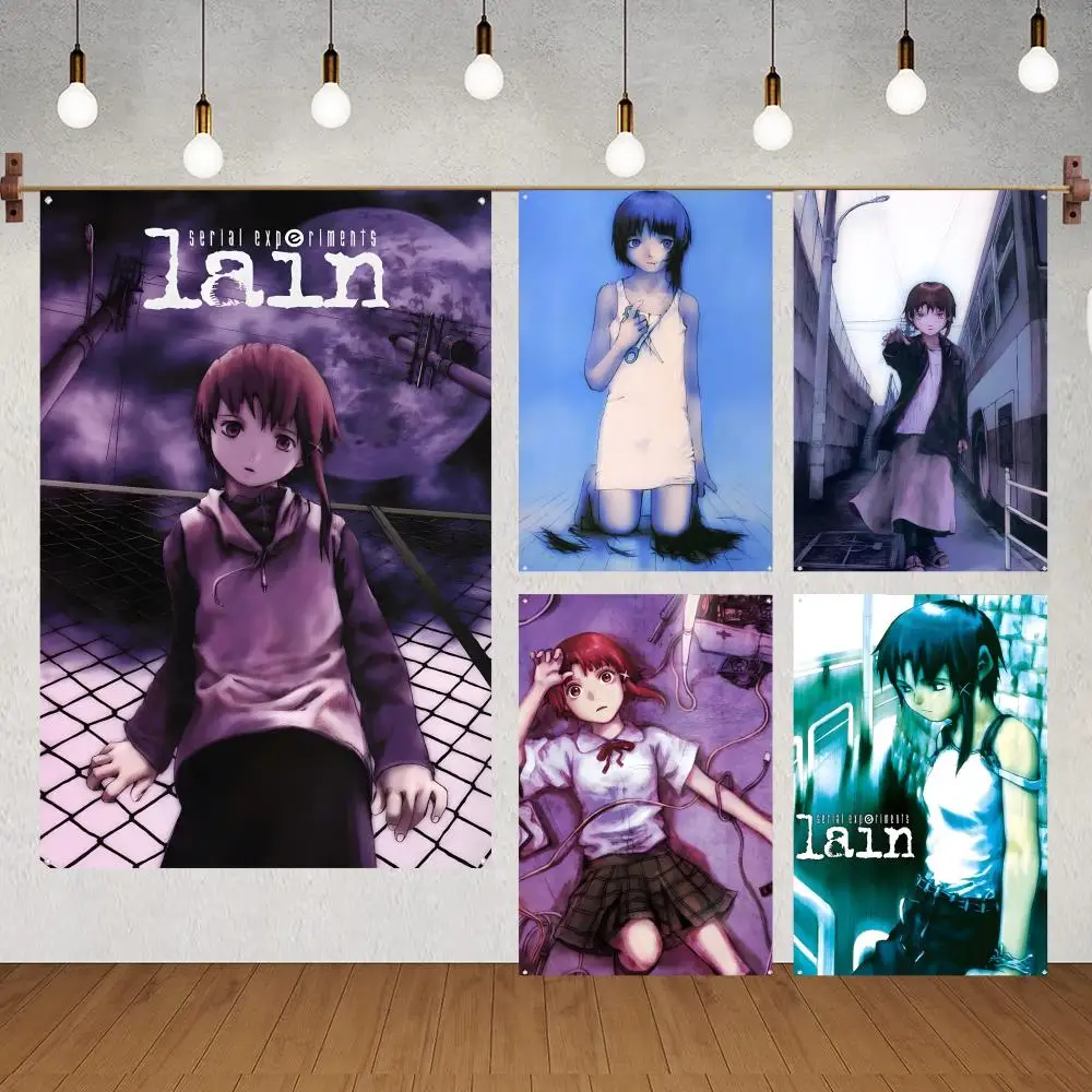 Experiments Lain Flags Flags for indoor decoration with no edging and four corner rings for easy hanging