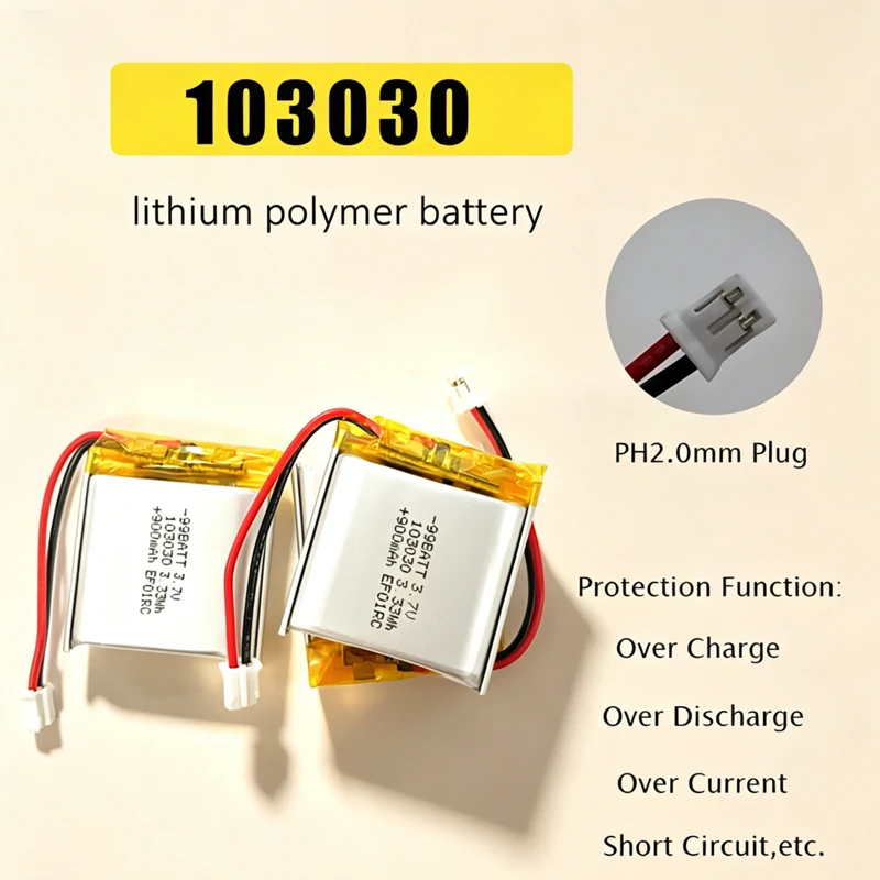 

103030 3.7V 900mAh Lithium Polymer Rechargeable Battery for Headset Bluetooth Headset Speaker Mobile Power Supply LED Lights GPS