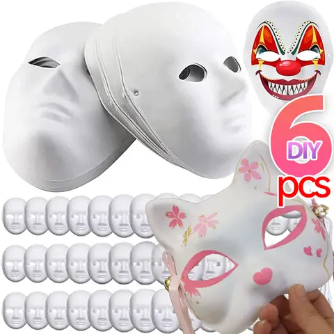 1/6 pz Halloween maschere fai da te carta gatto volpe bianco vuoto pittura mezza maschera Anime Demon Slayer Festival Cosplay Costume Party Prop