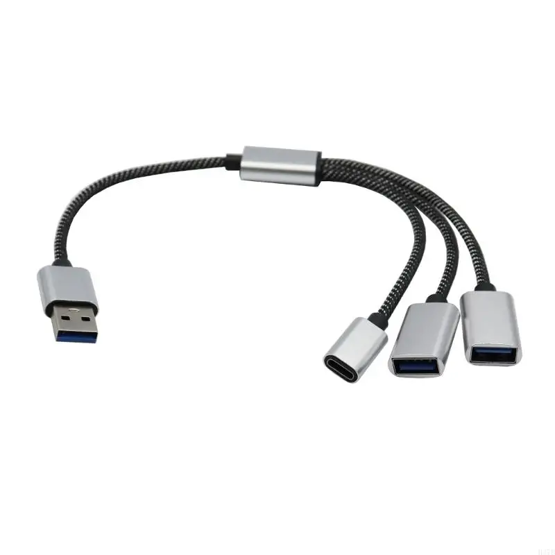 Cable divisor H37B USB 2.0, 1 puerto hombre a triple femenino, transferencia datos USB C y cable carga para múltiples