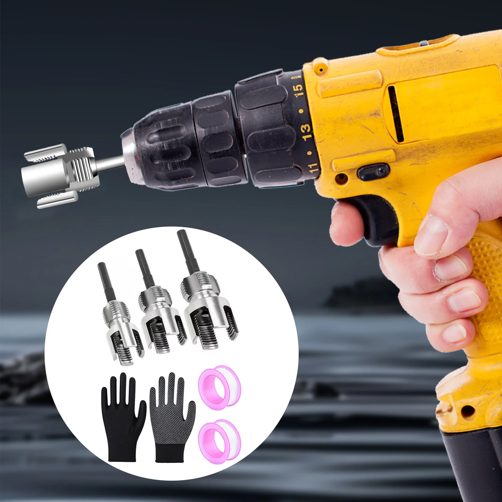 Pipe Threader Set with Sealing Tape& Gloves Pipe Thread Cutting Tool for 1/2 & 3/4 & 1in PVC/Plastic for Water Pipe Repair