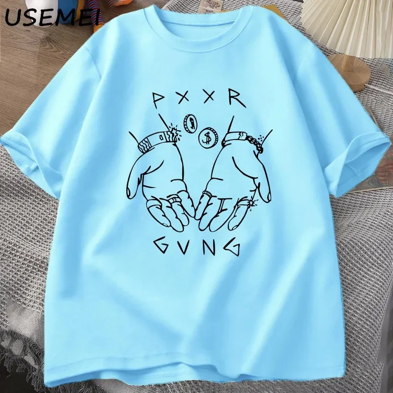 Pxxr gvng  bílá čeleď trička O krk nadrozměrné tričko muži bavlna krátký rukáv tričko košile léto grafické tees pouliční oblečení