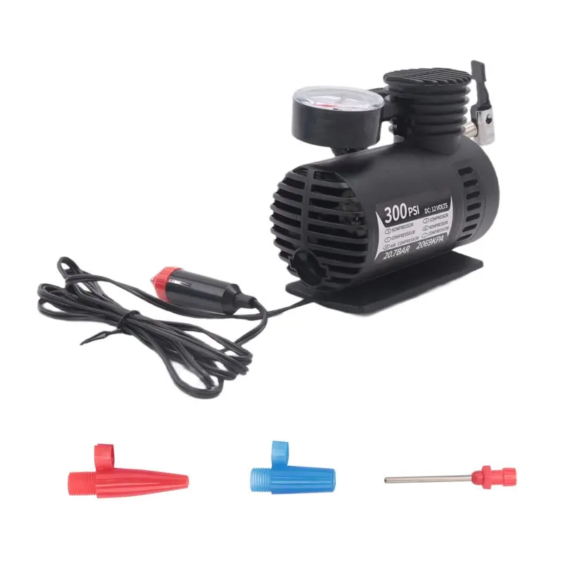 A65P-12V Small Car Tire Air Pump Inflator Wired Electric Air Compressor With 3 Needles For Cars Bicycles Motorcycles Kayaks