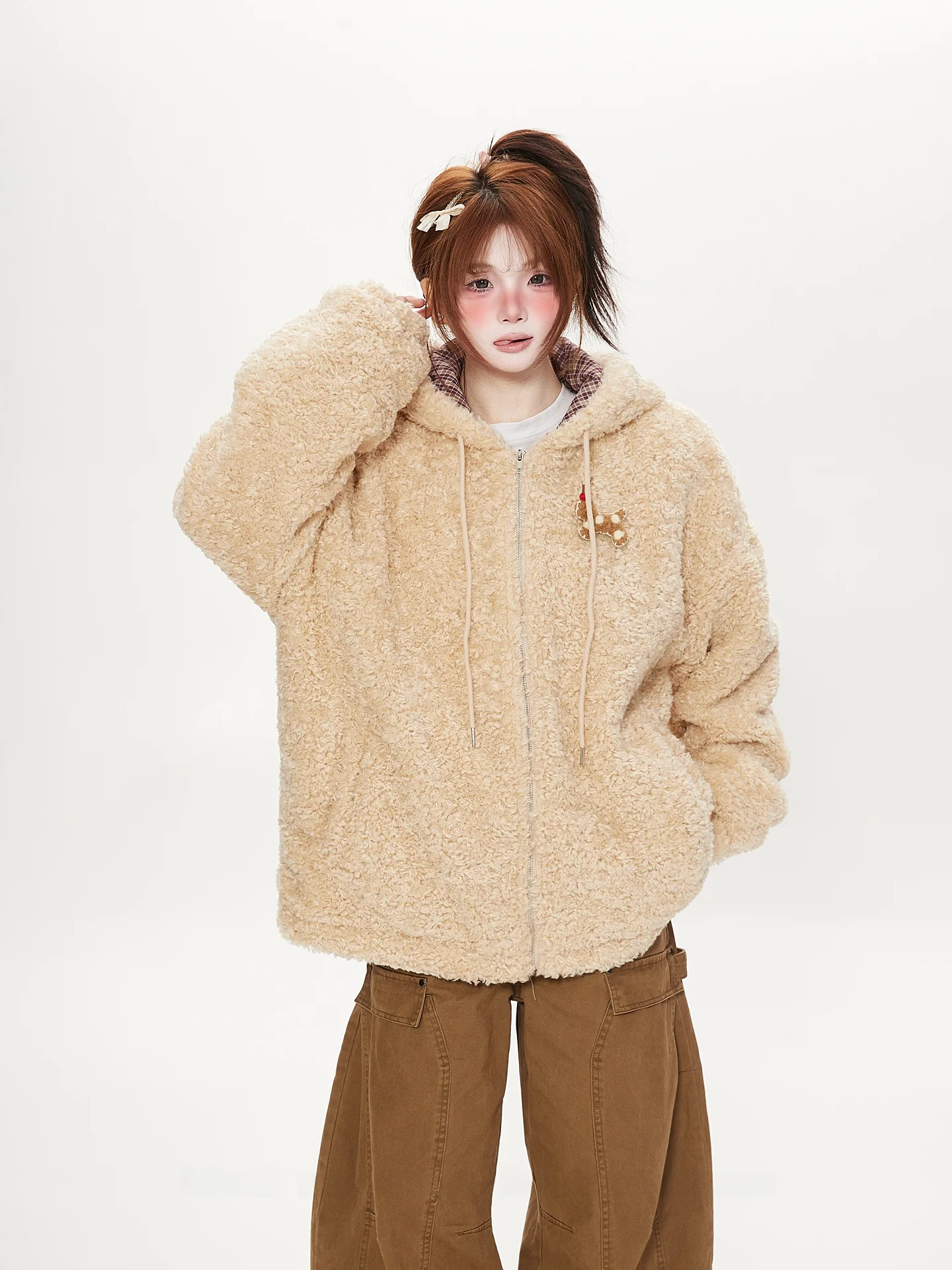 Korean American Style Women's Winter Thickened Soft Fluffy Cotton Jacket Hooded Coat Warm Comfortable Casual Pure Color Zipper