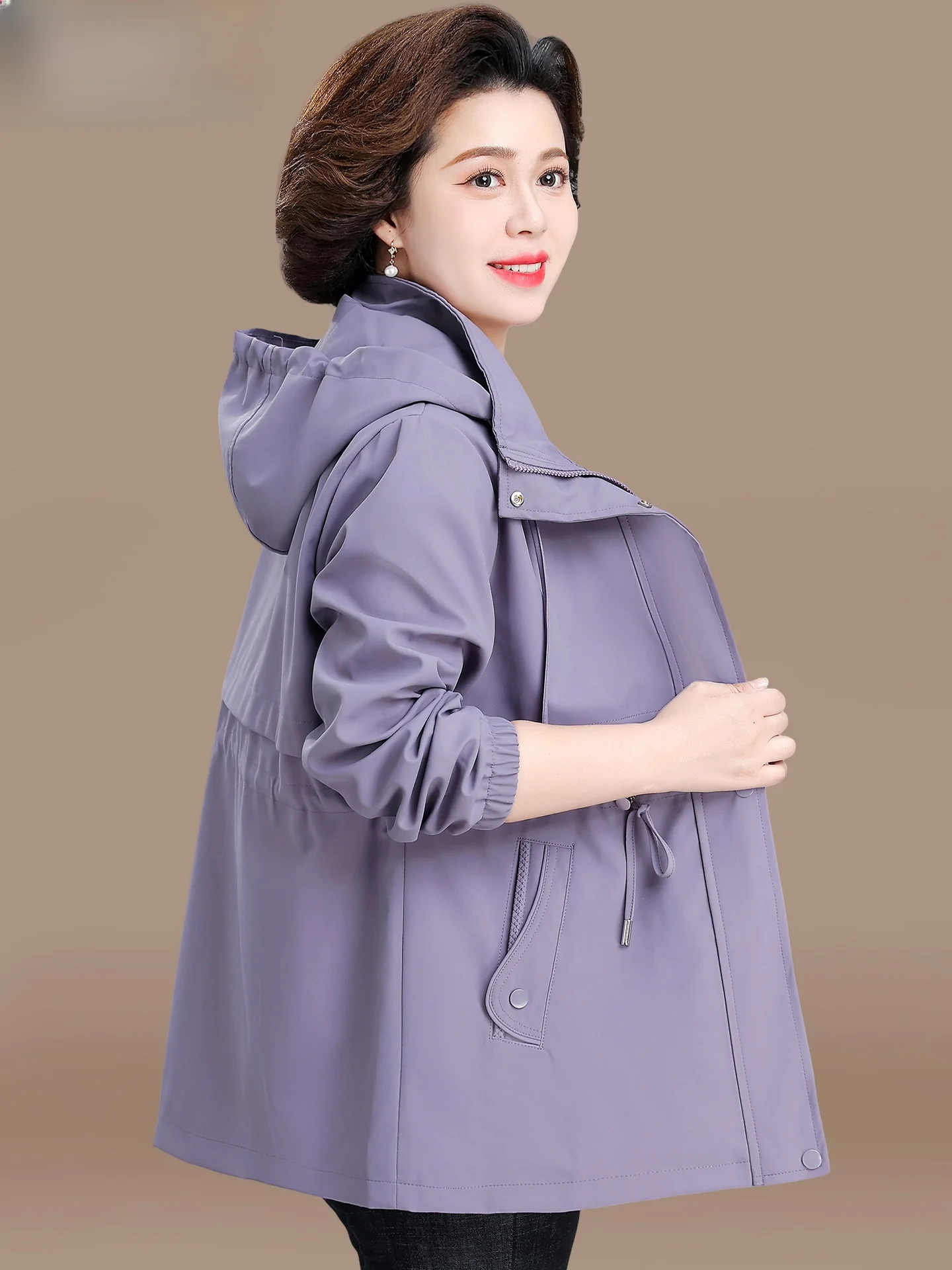 

Casual Sle Mid-Length Women's Windbreaker Coat Autumn Faion Outerwear for Middle-Aged And ly Ladies Zipper Closure H...